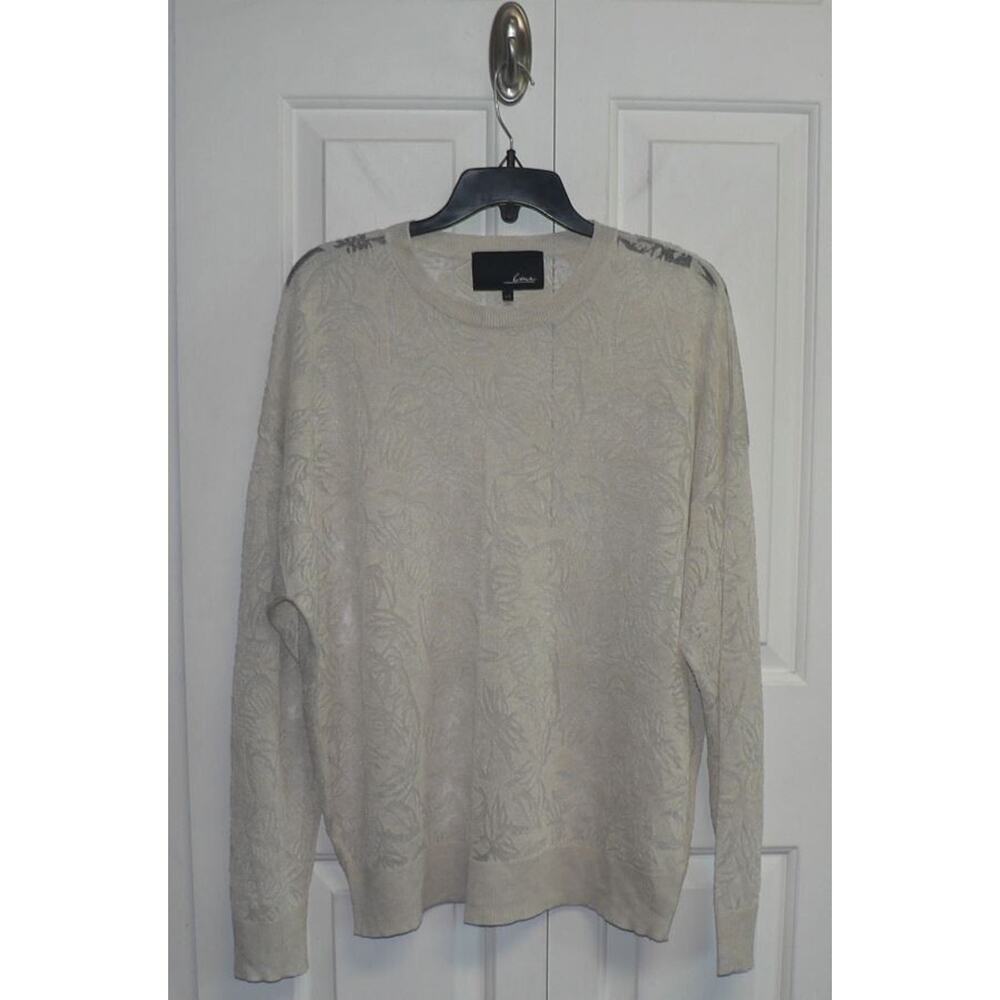 Line Knitwear Lightweight Sheer Inset Palm Tree Sweater in Beige Large $110‎